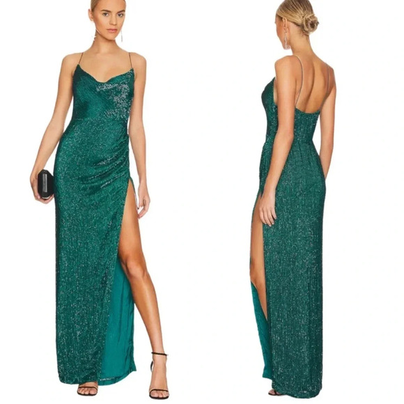Retrofete Katya Sequin Formal Long Dress in Green Size XXS NWT - Picture 1 of 16